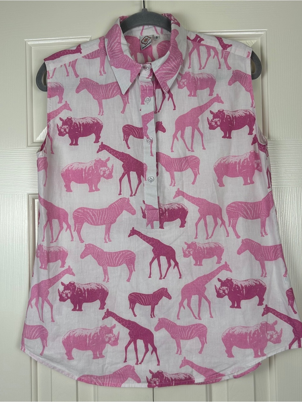 Sheridan French Pink Safari Animal Print Sleeveless Button Front Shirt